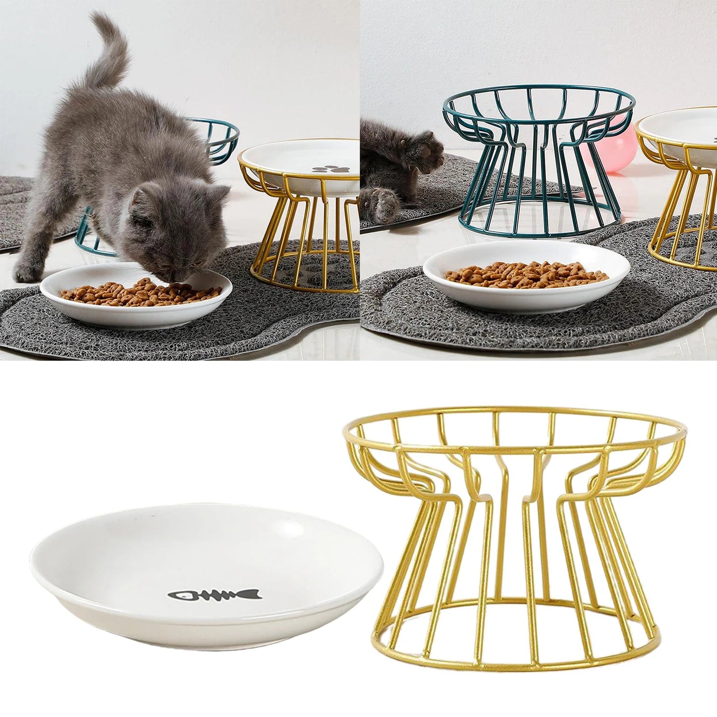 Bol de nourriture surélevé en céramique et support fer forgé pour animaux de compagnie, pour chats et chiens, fournitures d'alimentation ,accessoires pour animaux de compagnie, support plat pour chien et chat - Our family dog