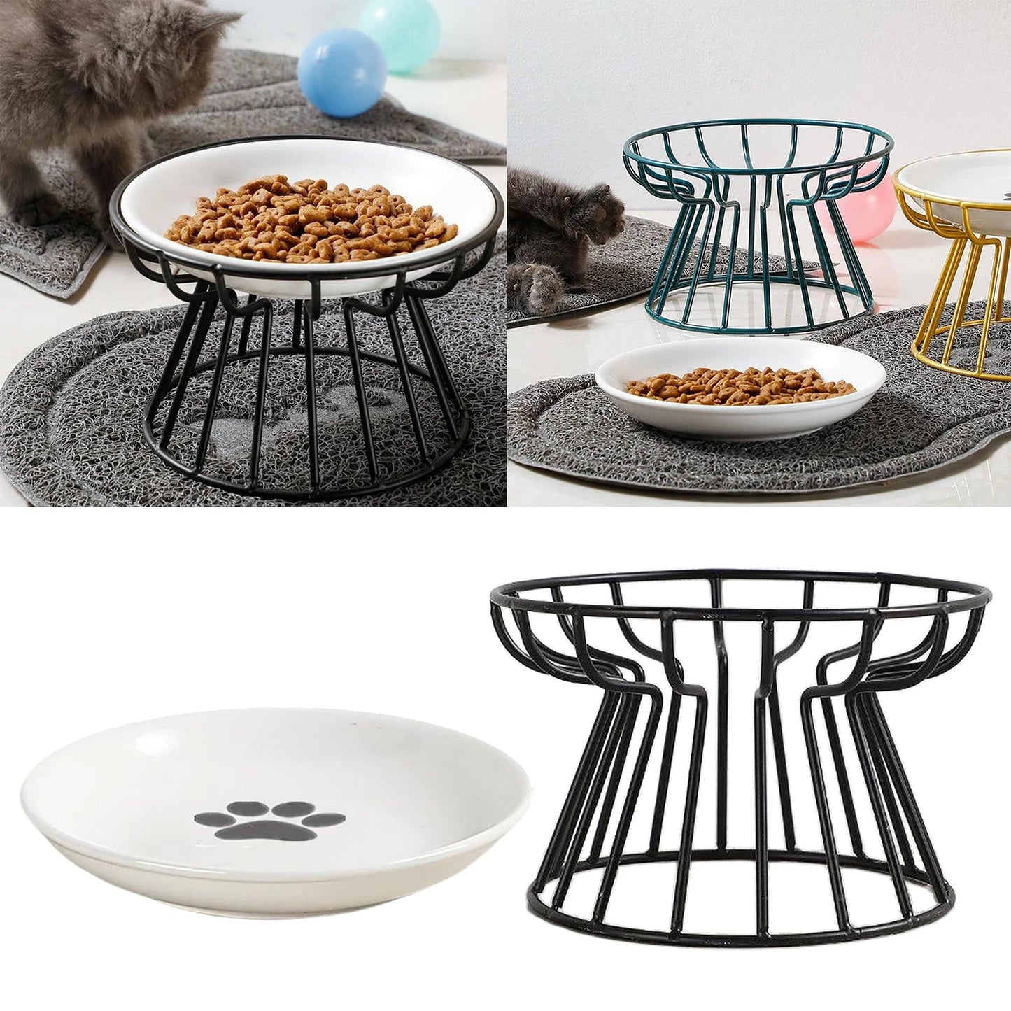 Bol de nourriture surélevé en céramique et support fer forgé pour animaux de compagnie, pour chats et chiens, fournitures d'alimentation ,accessoires pour animaux de compagnie, support plat pour chien et chat - Our family dog
