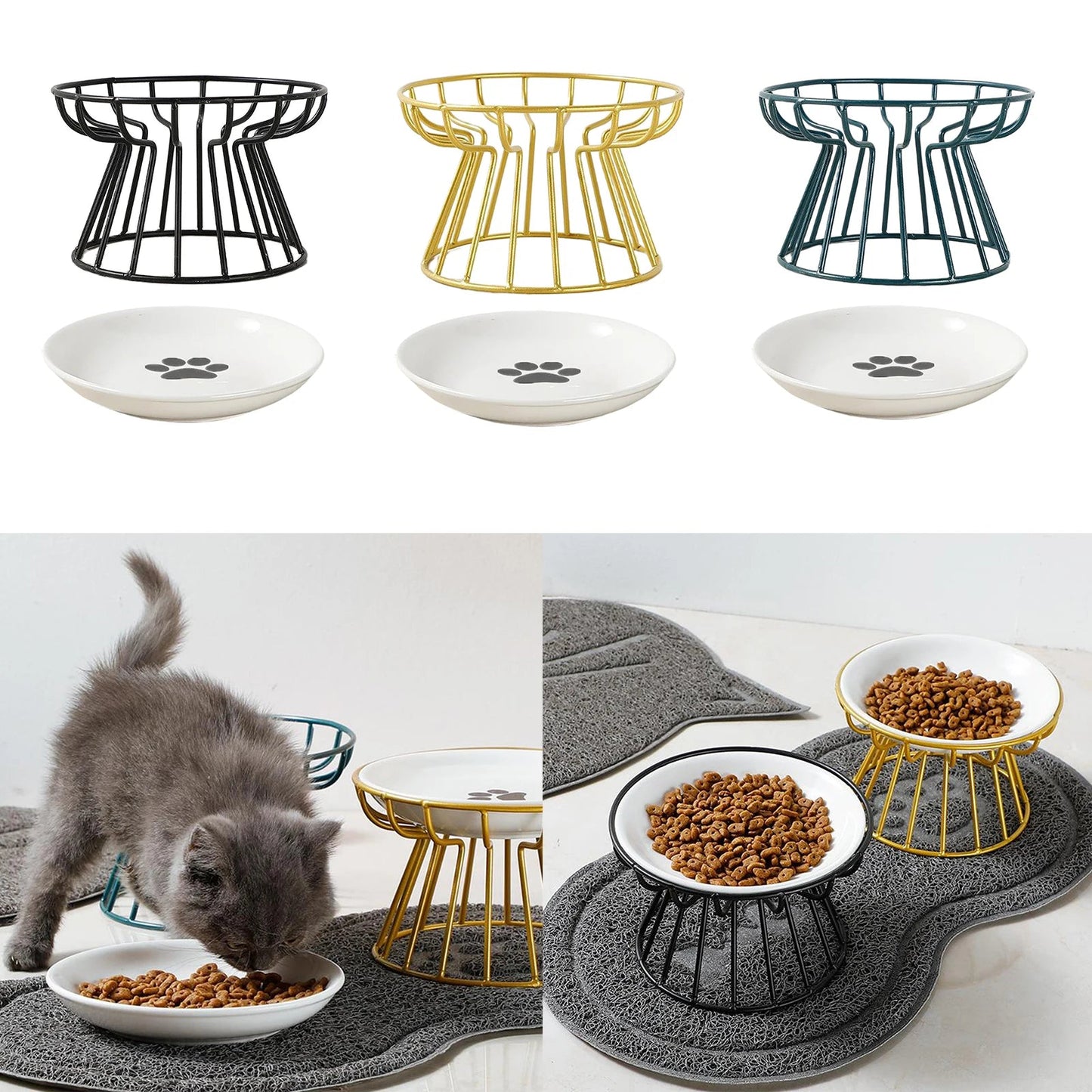 Bol de nourriture surélevé en céramique et support fer forgé pour animaux de compagnie, pour chats et chiens, fournitures d'alimentation ,accessoires pour animaux de compagnie, support plat pour chien et chat - Our family dog