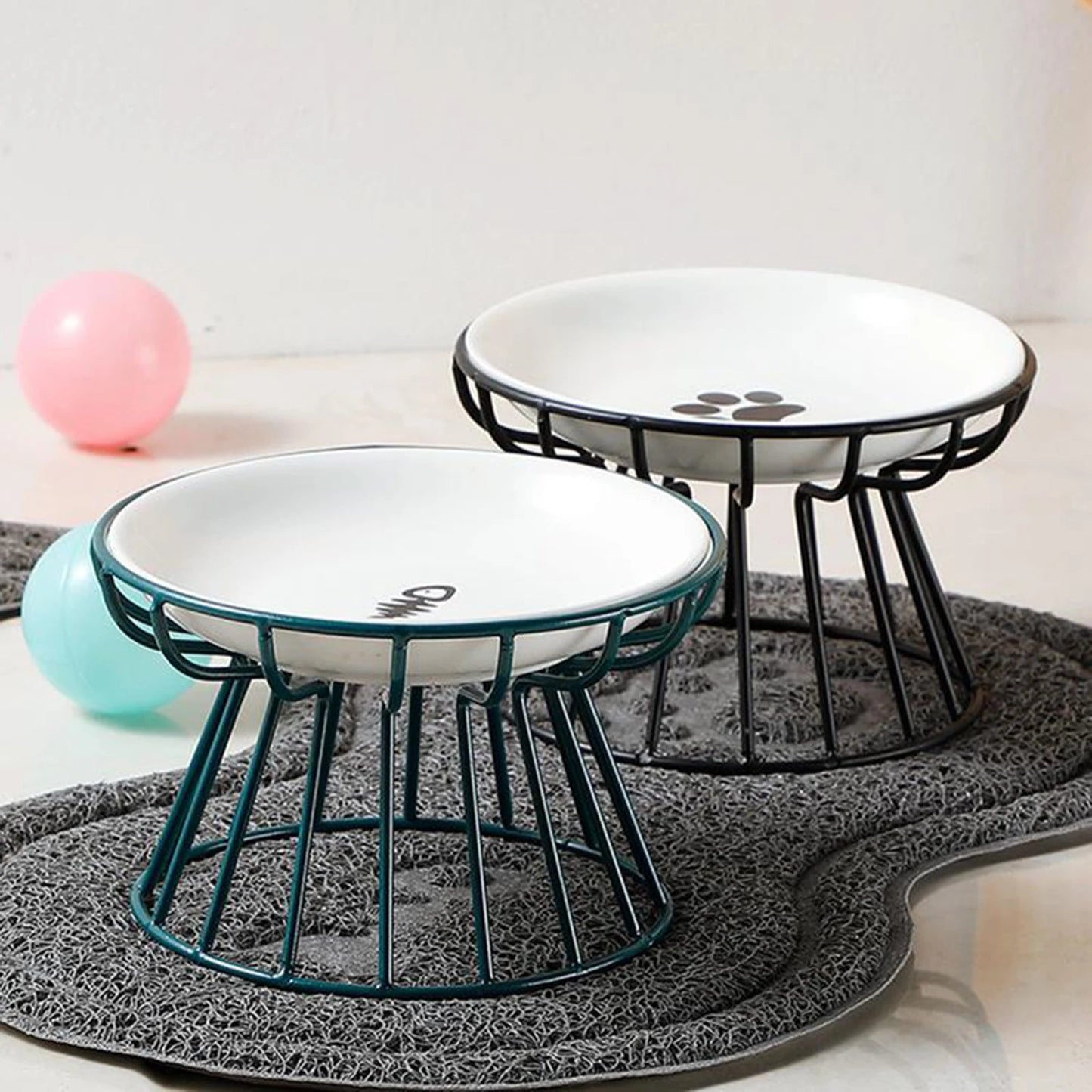 Bol de nourriture surélevé en céramique et support fer forgé pour animaux de compagnie, pour chats et chiens, fournitures d'alimentation ,accessoires pour animaux de compagnie, support plat pour chien et chat - Our family dog
